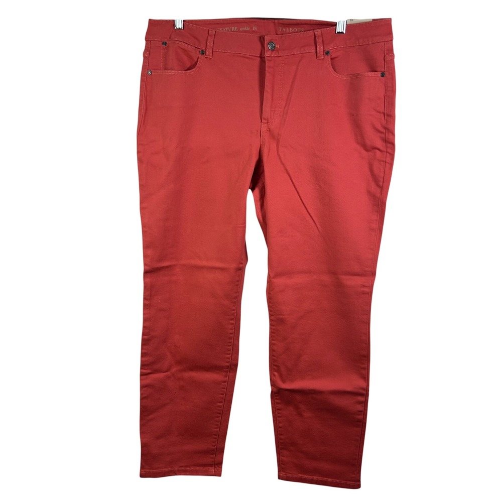 Talbots Signature Ankle Jeans Womens 18 Coral Red‎ Slim Leg Stretch Denim New